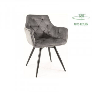 SCAUN PIVOTANT, GRI BLUVEL 14/NEGRU MAT, TAPITERIE DIN CATIFEA SI PICIOARE DIN METAL, STIL MODERN