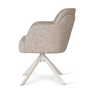 SCAUN PIVOTANT ORELI SUPREME, CONFECTIONAT DIN METAL, SPUMA, ARCURI SI TEXTIL, BEJ/ALB, STIL MODERN - Img 3
