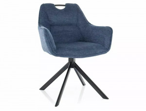 SCAUN PIVOTANT REMO, BLEUMARIN 86/NEGRU MAT, TAPITERIE DIN STOFA BREGO SI PICIOARE DIN METAL, STIL MODERN