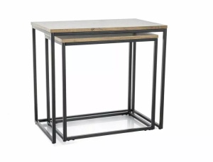SET 2 MASUTE DE CAFEA DOBLO, 50/60 CM, STEJAR ARTISAN/NEGRU, BLAT DIN MDF, FURNIR NATURAL SI CADRU DIN METAL, STIL MODERN - Img 1
