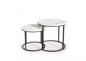 SET 2 MASUTE DE CAFEA OREO, EFECT DE MARMURA ALBA/NEGRU, DIN MDF FURNIRUIT SI METAL, STIL MODERN, HALMAR - Img 3