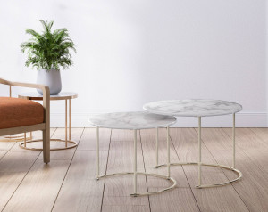 SET 2 MASUTE DE CAFEA, THIN-R WHITE, COD 5033, STIL MODERN, REALIZAT DIN METAL SI MDF LAMINAT - Img 4
