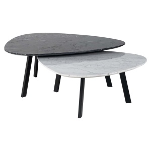 SET 2 MASUTE DE CAFEA TROCADERO 211982, CONFECTIONATE DIN MDF, MARMURA SI METAL, CULOAREA ALB/NEGRU, STIL MODERN - Img 2