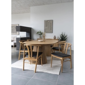 SET 2 SCAUNE DINING ARTENARA, DIN LEMN SI PIELE ECO, CULOARE NATUR/NEGRU, HOUSE NORDIC - Img 7
