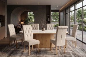 SET 2 SCAUNE DINING CASA, CU PICIOARE DIN LEMN SI TEXTIL, STIL IN, CULOARE BEJ - Img 6
