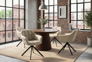 SET 2 SCAUNE, PAPILLON, ROTATIV 180GRADE, REALIZAT DIN METAL SI PIELE ECO, CULOARE BEJ, ARTIM GROUP - Img 12