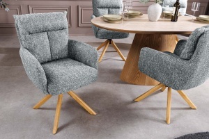 Set 2 Scaune rotativ BIG GEORGE 360° cu revenire automată, husă din material textil texturat, verde, cadru din stejar