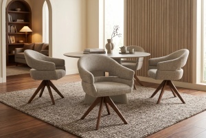 SET 2 SCAUNE ROTATIV ORGANIC, REALIZAT DIN MATERIAL TEXTIL CHENILLE SI LEMN, CULOARE TAUPE/BEJ/MARO, INVICTA INTERIOR - Img 9