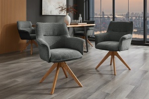 SET 2 SCAUNE ROTATIVE 180 GRADE, LE GRAND, MATERIAL CHENILLE GRI SI PICIOARE DIN LEMN, ARTIM GROUP SELECTION - Img 6