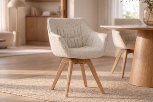 SET 2 SCAUNE ROTATIVE DUTCH, DIN LEMN SI TEXTIL BOUCLE, CULOARE BEJ, INVICTA INTERIOR