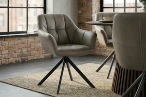 SET 2 SCAUNE ROTATIVE, PAPILLON, REALIZAT DIN PIELE SI METAL, CULOARE GRI TAUPE/NEGRU, INVICTA INTERIOR - Img 10