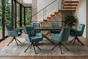 SET 2 SCAUNE ROTATIVE, PROMETHEUS, 180 grade, REALIZAT DIN METAL SI TEXTIL VELUR CATIFELAT, CULOARE ALBASTRU PETROL, ARTIM GROUP SELECTION
