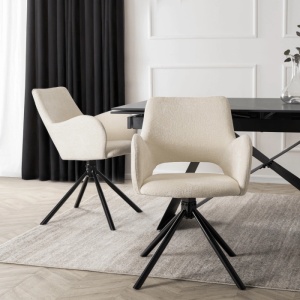 SET 4 SCAUNE, ARTIM MEBLE, REALIZAT DIN MATERIAL TEXTIL BOUCLE CREM SI METAL, STIL MODERN - Img 4