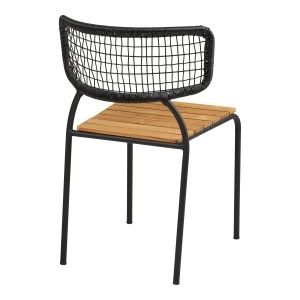 SET 4 SCAUNE DE TERASA NASVILLE, REALIZAT DIN METAL, LEMN DE TEC SI POLIRATAN, CULOARE NEGRU/NATUR, HOUSE NORDIC - Img 5
