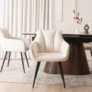 SET 4 SCAUNE LIVING, ARTIM MEBLE, REALIZAT DIN MATERIAL BOUCLE BEJ SI CADRUL DIN METAL, STIL MODERN - Img 3