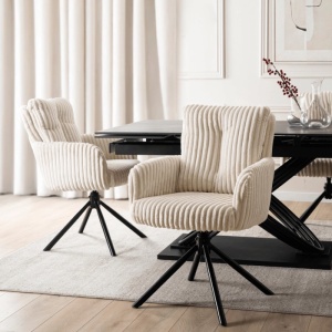 SET 4 SCAUNE ROTATIVE, ARTIM MEBLE, REALIZAT DIN CATIFEA RAIAT CREM SI METAL, STIL MODERN