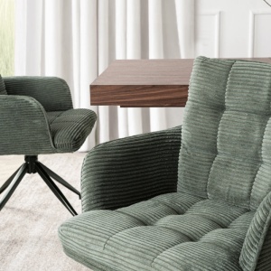 SET 4 SCAUNE ROTATIVE, ARTIM MEBLE, REALIZAT DIN MATERIAL CATIFEA RAIAT VERDE SI METAL, STIL MODERN - Img 3