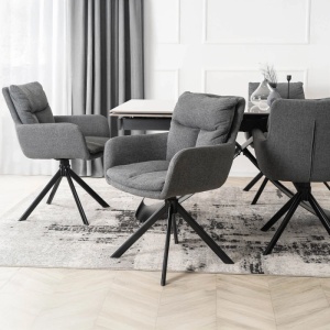 SET 4 SCAUNE ROTATIVE, ARTIM MEBLE, REALIZAT DIN MATERIAL TEXTIL GRI INCHIS SI METAL, STIL MODERN