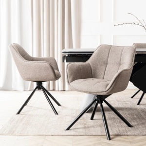 SET 4 SCAUNE ROTATIVE, ARTIM MEBLE, REALIZAT DIN MATERIAL TEXTIL CAPPUCCINO SI CADRUL DIN METAL, STIL MODERN - Img 2