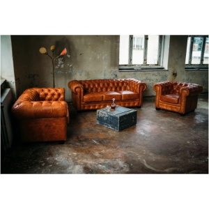 SET CANAPELE DE LUX 3 BUCATI, CHESTERFIELD, DIN PIELE NATURALA, CULOARE MARO, ARTIM SELECTION - Img 7