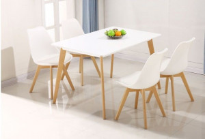 SET DE 4 SCAUNE VEYRON TUY ALB DIN LEMN SI PIELE ECO STIL SCANDINAV - Img 7