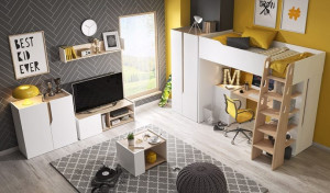 SET DORMITOR TINERET BUBU ALB MAT/FAG - DESIGN MODERN - Img 2