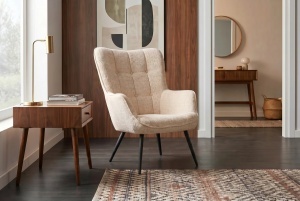 SET FOTOLIU SI TABURET SCANDINAVIA, DIN METAL SI TEXTIL CHENILLE, CULOARE SAMPANIE, INVICTA INTERIOR - Img 6