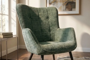SET FOTOLIU SI TABURET SCANDINAVIA, DIN METAL SI TEXTIL CHENILLE, CULOARE VERDE, INVICTA INTERIOR - Img 5
