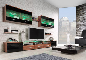 SET LIVING CU LED CAMA I NEGRU/NATURAL DESIGN MODERN CM - Img 1