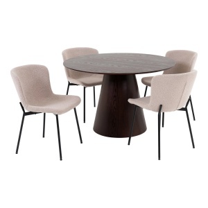 SET MASA SI 4 SCAUNE, DIN LEMN SI TEXTIL, CULOARE BEJ/MARO, HOUSE NORDIC