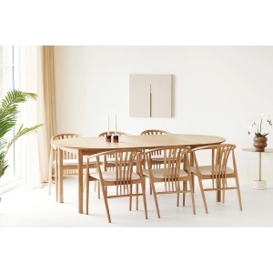SET MASA SI 6 SCAUNE, DIN LEMN SI TEXTIL, CULOARE NATUR, HOUSE NORDIC - Img 2
