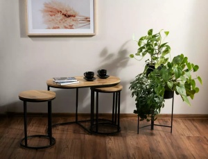 SET MASUTE DE CAFEA TWIX, STEJAR ARTISAN/NEGRU, BLAT DIN MDF, FURNIR NATURAL SI CADRU DIN METAL, STIL MODERN - Img 2