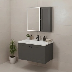SET MOBILIER DE BAIE CU LAVOAR, OGLINDA, MONTI 60CM, GRI, JUST IN COLLECTION - Img 3
