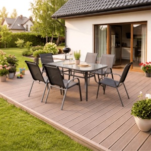 SET MOBILIER DE GRADINA/TERASA, LIBERTY, ARTIM MEBLE, DIN TEHNORATAN, TEXTIL SI STICLA, CULOARE NEAGRA