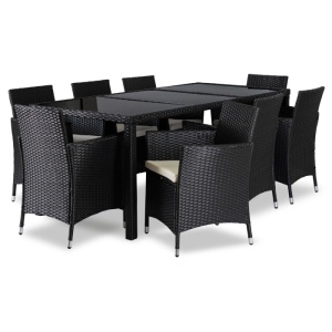 SET MOBILIER GRADINA, ARTIM MEBLE, MASA SI 8 SCAUNE, REALIZAT DIN POLIRATAN, CULOARE NEGRU/BEJ, STIL MODERN - Img 2