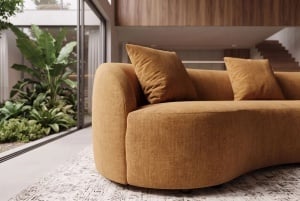 SOFA DEOSEBITA ATELIER 3 LOCURI 230CM, REALIZATA DIN LEMN MASIV SI CATIFEA, CULOARE GALBEN MUSTAR, INVICTA INTERIOR - Img 9