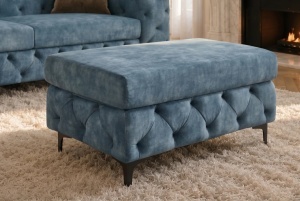 TABURET CHESTERFIELD 95CM, DIN LEMN SI TEXTIL CATIFEA, CULOARE ALBASTRA, INVICTA INTERIOR - Img 2