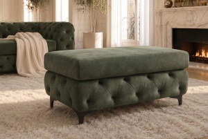 TABURET CHESTERFIELD 95CM, DIN LEMN SI TEXTIL CATIFEA, CULOARE VERDE, INVICTA INTERIOR - Img 2