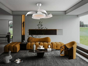 VENTILATOR ENZO, CU TELECOMANDA, 38/51 CM, ALB MAT/OPAL, DIN METAL, ACRIL SI METACRILAT, STIL MODERN - Img 2