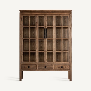 VITRINA TARTU 175CM, DIN LEMN DE ULM DE CULOARE MARO, STIL COLONIAL, VICAL HOME