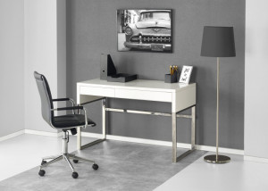 BIROU B32, ALB/CROM, DIN MDF LACUIT SI PICIOARE DIN METAL, STIL MODERN