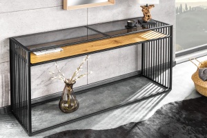 BIROU/CONSOLA, ARHITECTURE 120CM, LEMN MASIV SI STICLA, DESIGN RETRO - Img 4