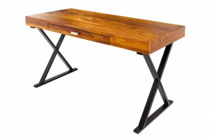 BIROU, ELEMENTS 120CM, DIN LEMN MASIV DE SHEESHAM SI PICIOARE METAL, COD 42224, STIL RETRO - Img 6