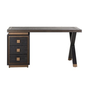 BIROU HUNTER, 150 CM, NEGRU/AURIU ANTICHIZAT, DIN FURNIR DE STEJAR SI METAL, RICHMOND INTERIORS - Img 4