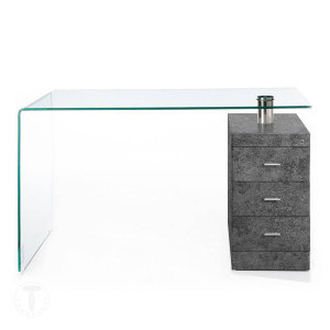 BIROU OFFICE MODERN 125CM, BOW, STICLA SI MDF, COD 3483