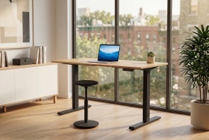 BIROU REGLABIL PE INALTIME, PROFESIONAL, 120CM, DIN LEMN DE STEJAR SI METAL, INVICTA INTERIOR - Img 7