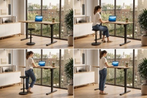 BIROU REGLABIL PE INALTIME, PROFESIONAL, 140CM, DIN LEMN DE STEJAR SI METAL, INVICTA INTERIOR - Img 7