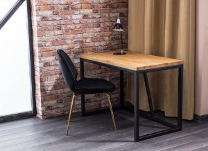 BIROU SILVIO, 110 cm, DIN LEMN MASIV SI METAL, STEJAR/NEGRU, STIL INDUSTRIAL, SIGNAL
