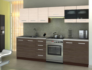 BUCATARIE AMANDA 2, 260 CM, NUC/STEJAR/GRI, DIN MDF SI GRANIT, STIL MODERN