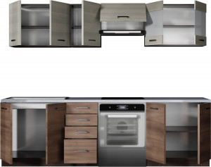 BUCATARIE AMANDA 2, 260 CM, NUC/STEJAR/GRI, DIN MDF SI GRANIT, STIL MODERN - Img 2